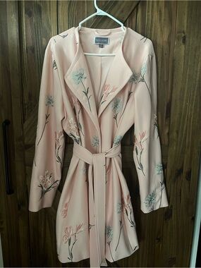 Gullaume Pink Floral Belted Trench Coat